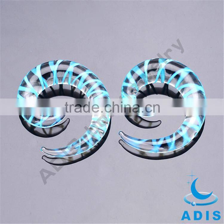 Charming design wholesale custom clear ear spiral glass plug