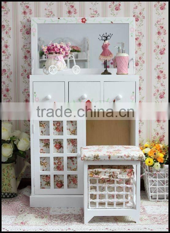 Solid wood bedroom small Country style inspired dressing table with mirror,makeup dresser including soft cusion chair