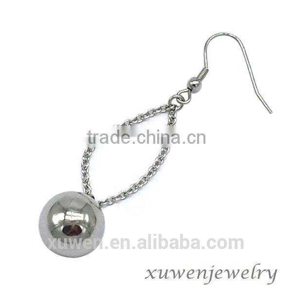 polish ball stainless steel chain hanging earrings