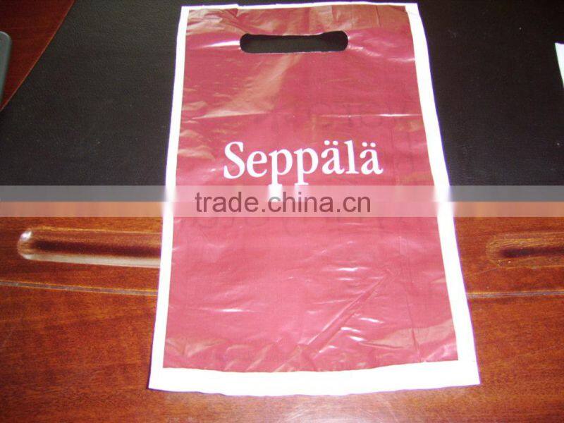 Reinforced plastic patch handle polybag, plastic die cut bag