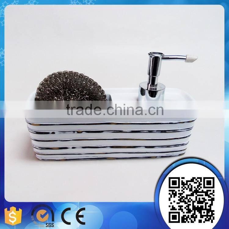 polyresin kitchen soap dispenser with cleaning ball and brush holder