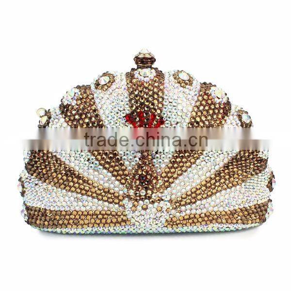 Hard Case Metal Frame Peacock Evening Clutch Bags with Crystal Stones (B1048-G)