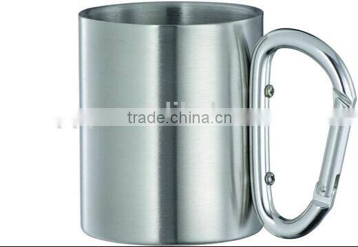 2014 Hot selling carabiner ring eco-friendly FDA LFGB double layer stainless steel coffee mug cup tumbler