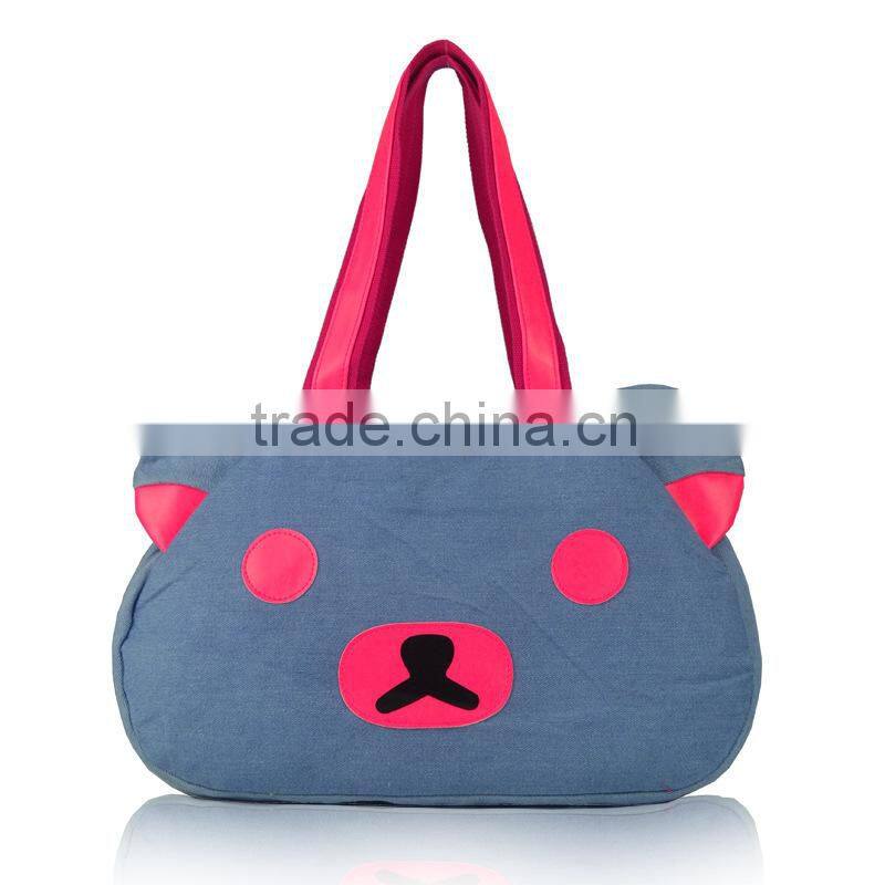 2014 Summer Hot sell Bear Canvas Denim Girl Tote Bag China Manufacturer