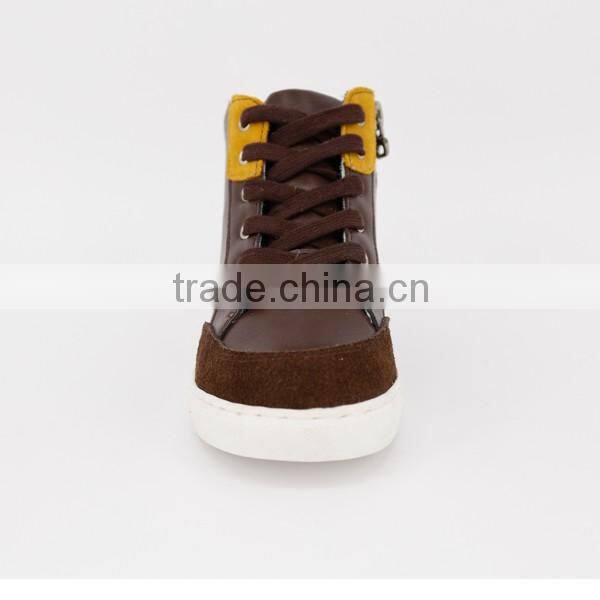 2016 Wholesale Kids Lace-up Brown and Yellow Mix Color Casual Shoes