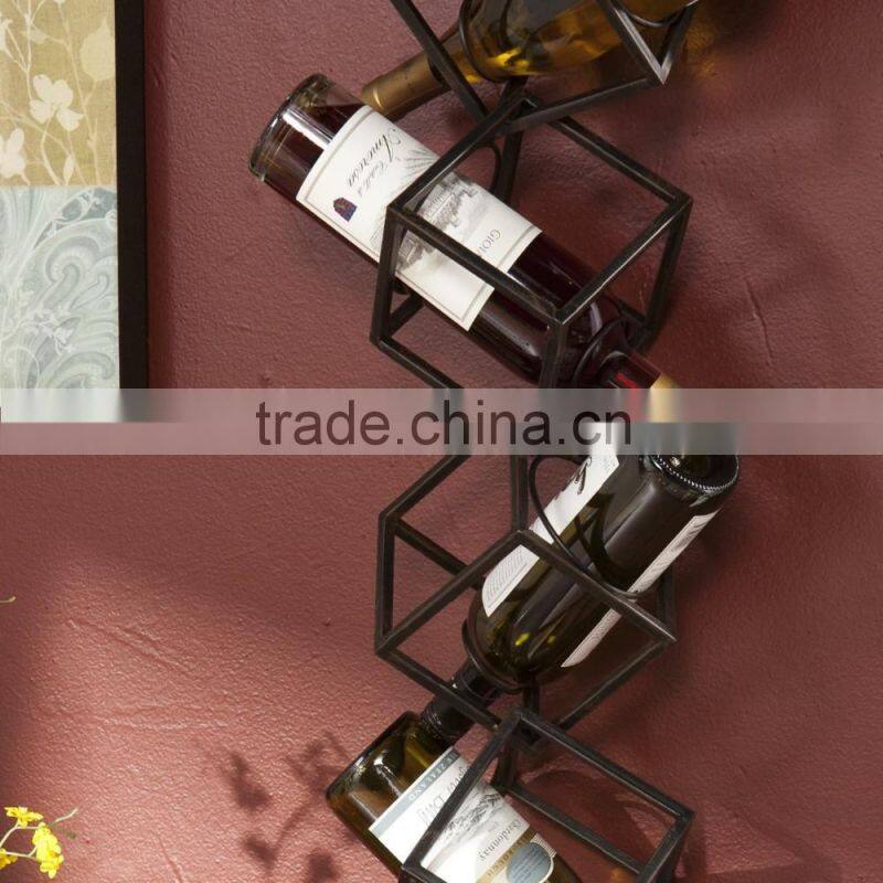 Black Metal Wall Mounted Geometric Wine Rack/Organizer for 5 Bottles