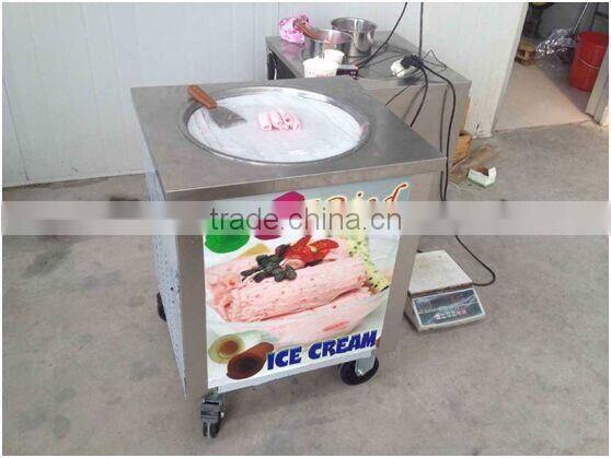 Single flat round pan fried ice machine / ice cream roll maker/ frozen yogurt for ice cream shops made in China