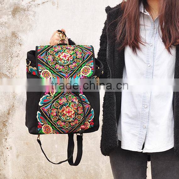 New fashion bags for teens woman genuine leather embroidery backpack for wholesale