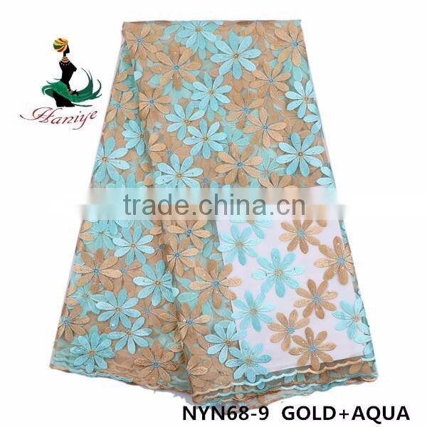 Haniye 2016 wholesale new embroidered net/tulle lace fabric african french net lace for wedding/praty /NYN68