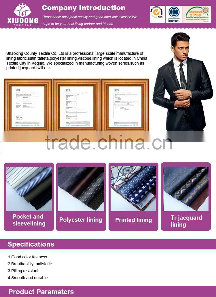 Comfortable hand feel soft poly viscose jacquard lining fabric
