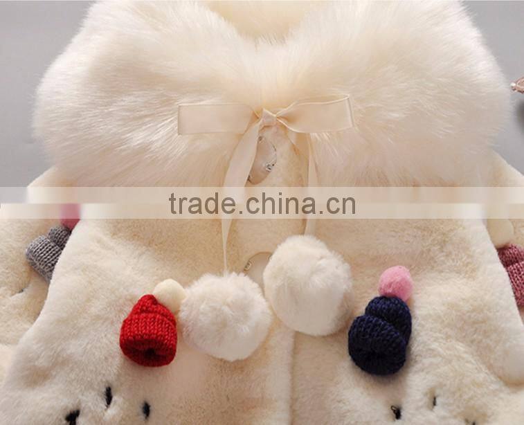 China Qualified Good Kids Children Baby Winter Coat Jacket With Embroidered Smile Face and Pompom Ball