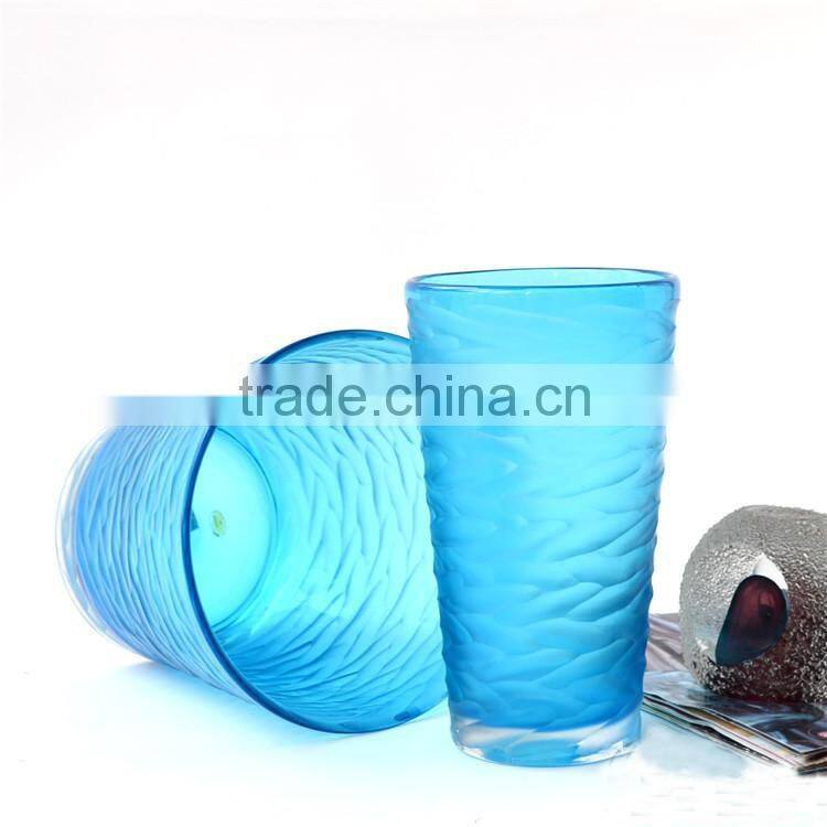 Wholesale High Quality Sky Blue Hand Carved Art Small Glass Vase For Wedding Center