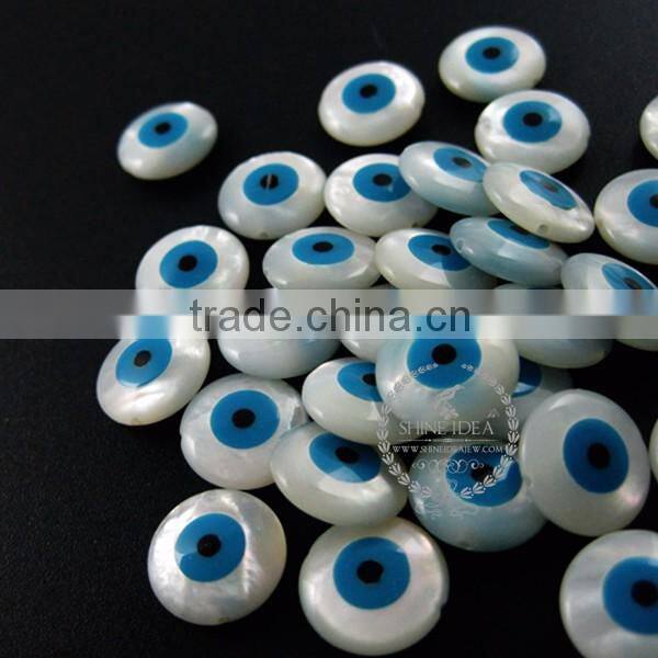 12mm blue white mother of pearl shell Turkish evil eye beads flat round loose beads for DIY earring ,ring DIY findings 3000042