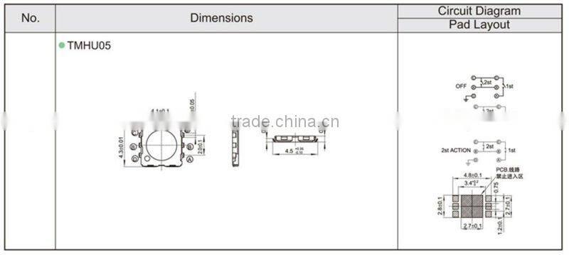 FTMHU05 4mm smd double action tactile micro led touch sensor switch