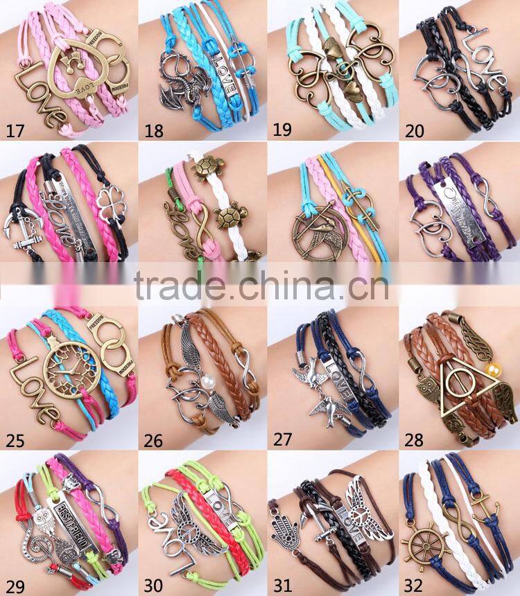 Newest infinity bracelet, wax string suede bracelet anchor leather bracelet infinity bracelet wholesale