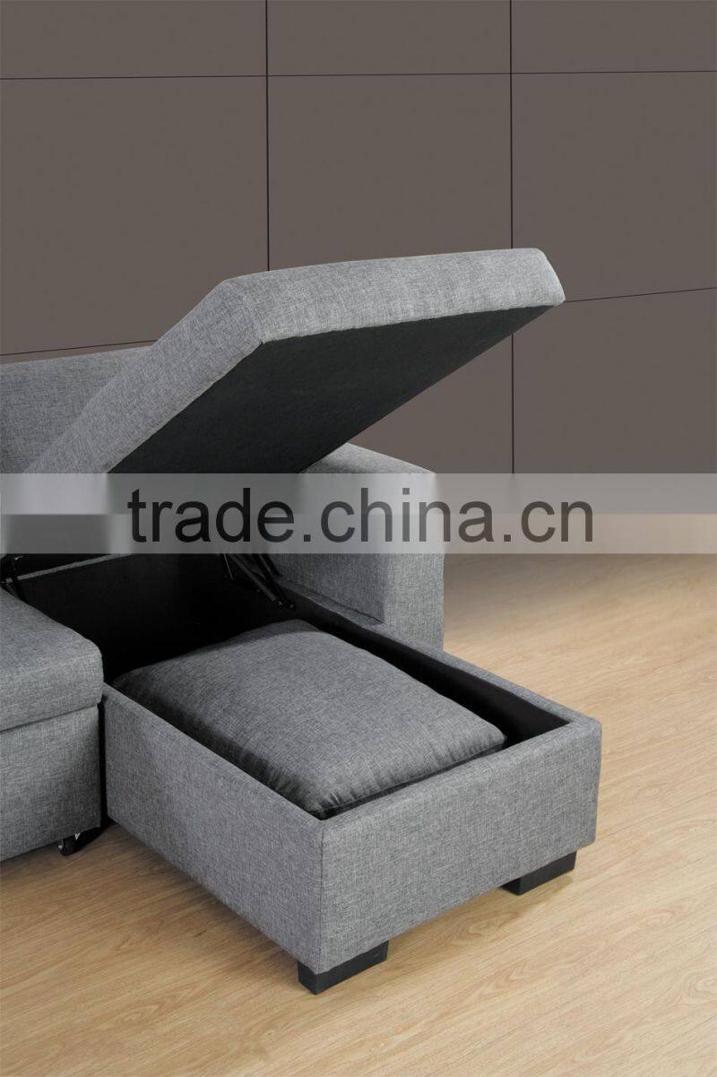High quality modern fabric corner sofa cum bed with storage