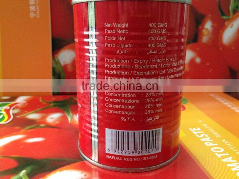 manufacturer 28%-30% natural canned china tomato paste 400g tin factory double concentrated