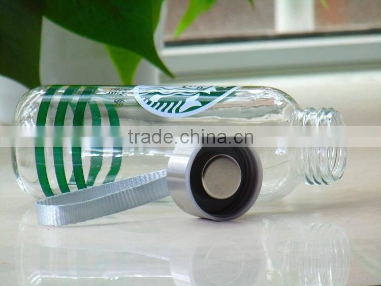 Starbucks glass energy drink water bottle 300ml with metal lid wholesales