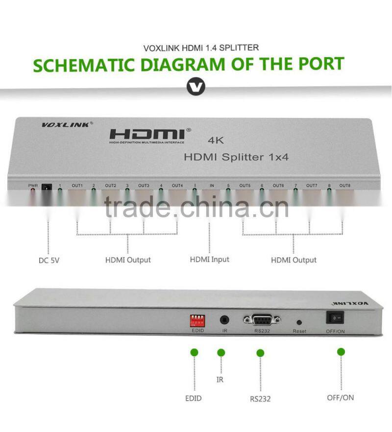 VOXLINK 1x8 HDMI splitter 4K(HDMI 1.4,HDCP1.4 ,4K,IR extension, EDID management, RS232) EU/US/UK/AU