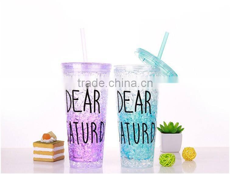 double wall plastic drinking mug with straw summer ice cup