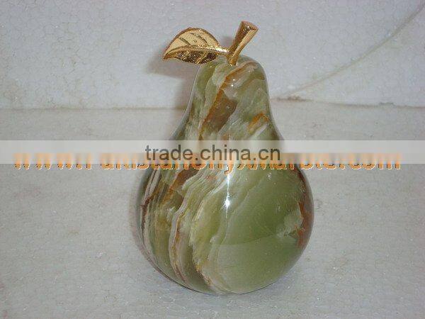 PAKISTAN SUPPLIER Natural Color KITCHEN AND DINING DECORATION ONYX PEAR WITH BRASS LEAF HANDICRAFTS