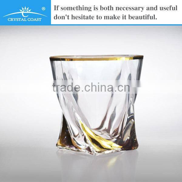 bulk hot sale golden printing twisted shape whiskey drinking glass tumbler