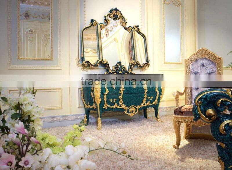 Latest Design Fabulous Louis XV Peacock Green Commode Sideboard Cabinet With 24K Gold Plated Brass New Classic Wooden Cupboard