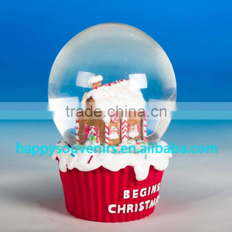 beautiful 3D snow resin house with red base Christmas gifts snow globe diameter 65mm