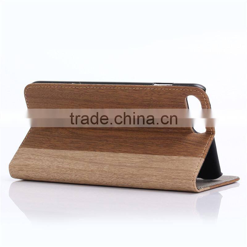 Nature wood grain PU card bumper/pocket cell phone case for Iphone