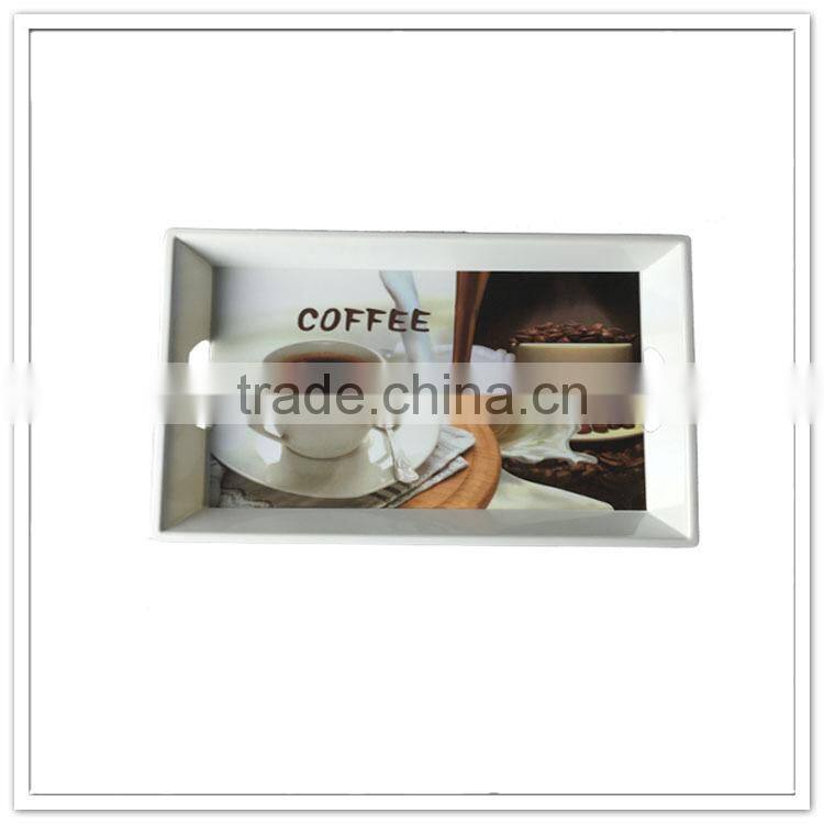 China factory direct melamine plastic hotel coffee trays with handles