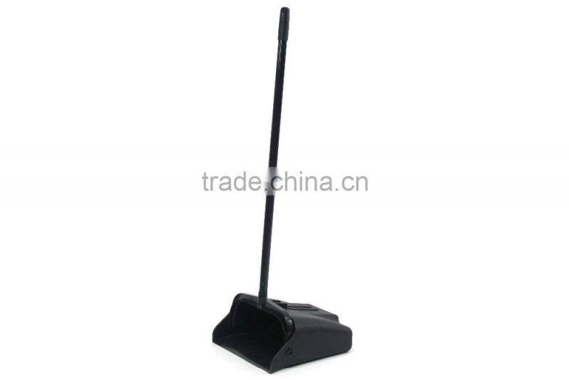 Plastic Lobby Dust Pan with Vinyl Coated Steel Handle Black