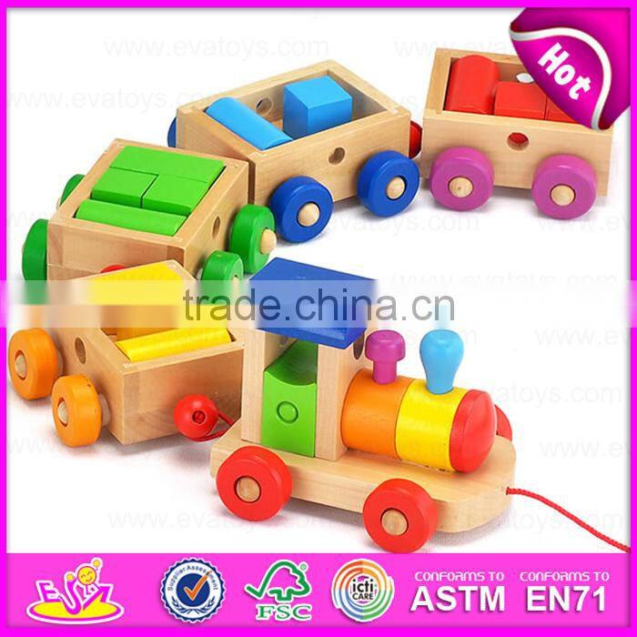 Funny play wooden magnetic train pull toy for kids,Children Toy Train Educational Pull Cart Wooden Block Train W05C022