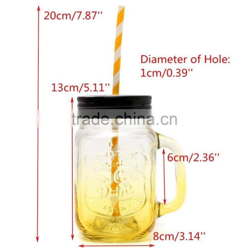 Drinking Glasd Mason Jar With Handle Lid Straw Party Mug Glass Cup