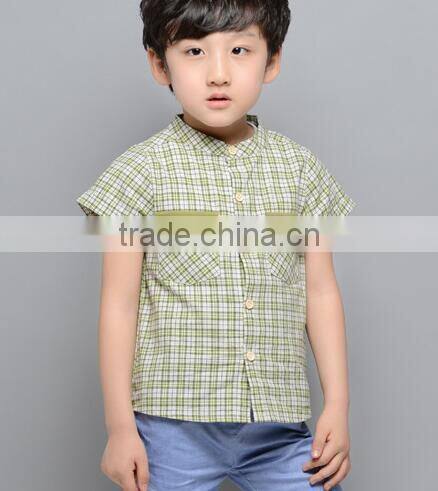 Aliabba wholesale fashion boy shirts band collar short sleeve checks shirts for children