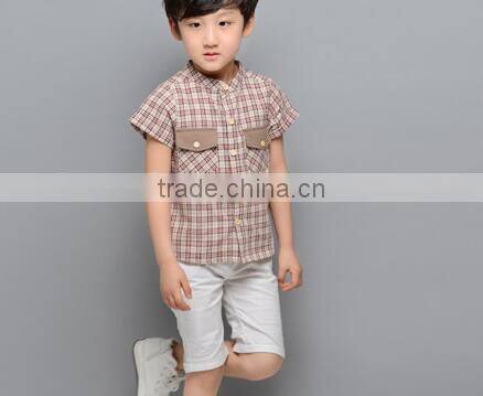 Aliabba wholesale fashion boy shirts band collar short sleeve checks shirts for children