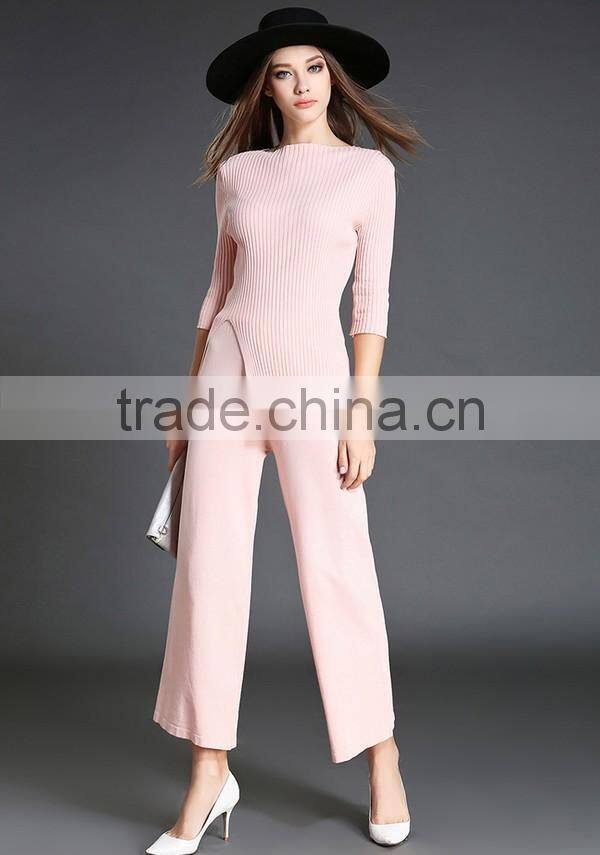 High Quality Solid Asymmetrical Tops With Long Loose Pants 2016 Autumn Fashionable