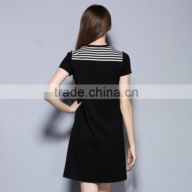 Fashion apparel short sleeve fake sailor dress plain black a-line skirt