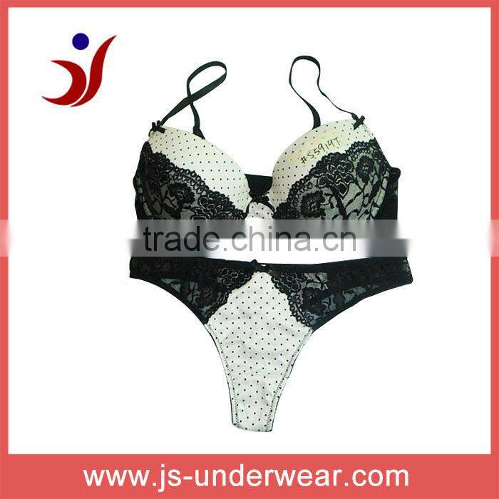 2014 js-686 hot ladies bra and pant set with black lace and wave point (Accept OEM)
