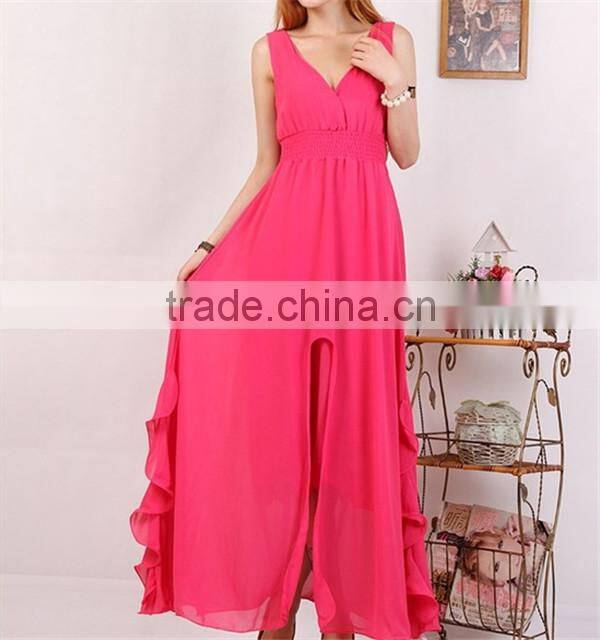 Plain color V-neck chiffon dress designer thai chiffon evening dress chiffon dress