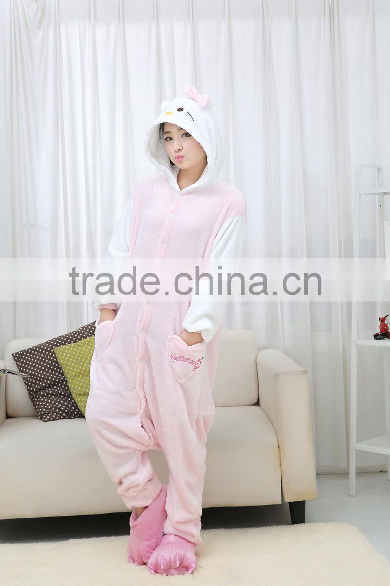 flannel cartoon adult animal jumpsuit animal pajamas jumpsuit kitty design
