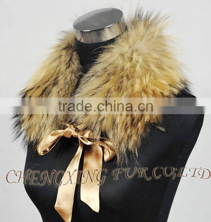 Collar-R6 Winter Morden Ladies Satin Lace Genuine Raccoon Banded Fur Collar