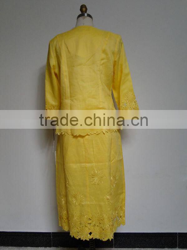 Ladies 2 pcs blouse and skirt embroidery suit