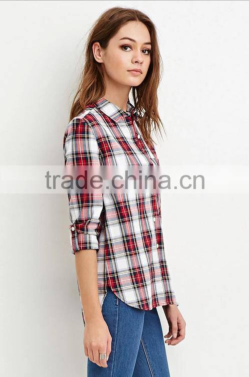 New style women plaid casual shirt cheap women blouse