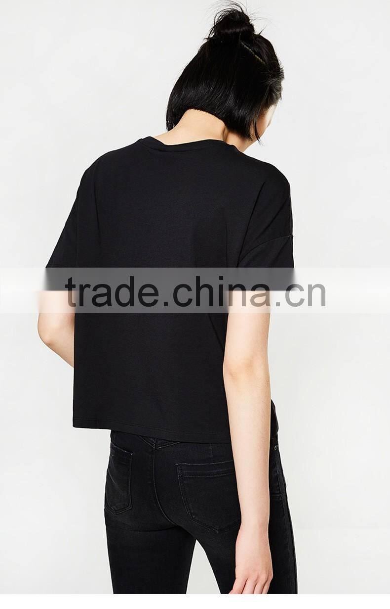 Fashion Slogan Print Logo Short Sleeve Crop Ladies Cropped T-Shirt Top women clothing 2017