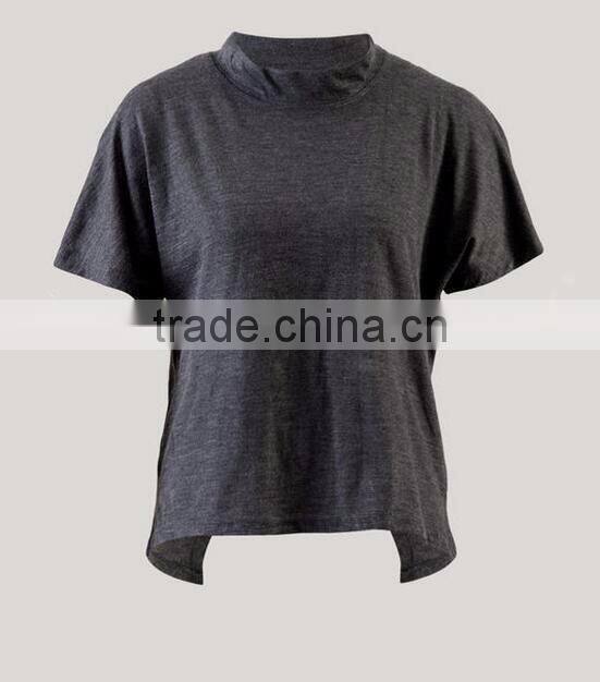Wholesale women clothing custom high neck tshirt with slit at back