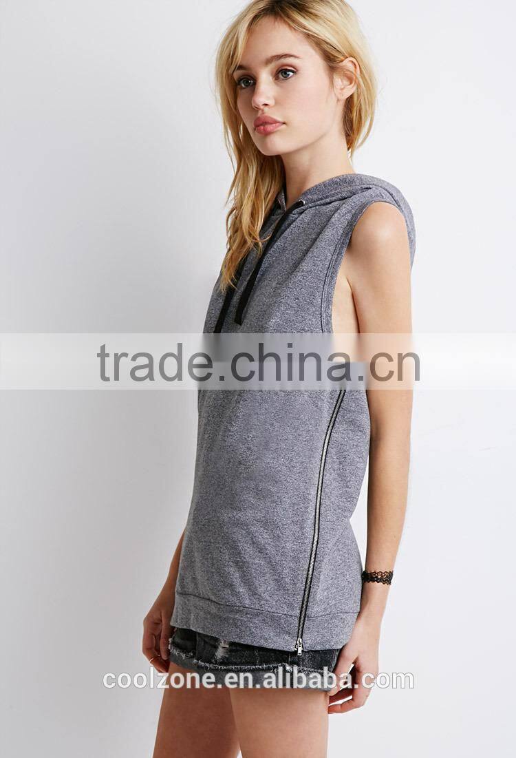 Wholesale fully lined sleeveless women hoodie knit custom hoodies 2015
