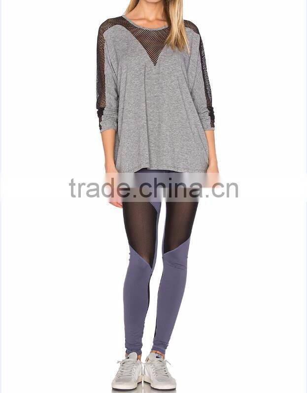 Hot selling custom design women colorful mesh insert yoga pants/sheer mesh yoga leggings