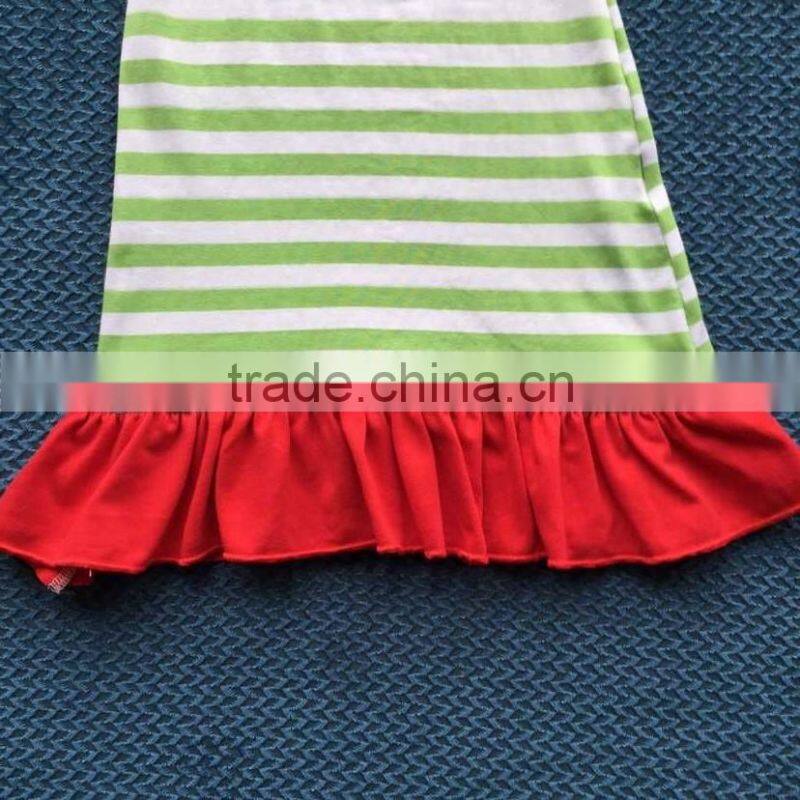 2015 baby christmas deresses greem stripe red ruffle baby long sleeve dress YW-161