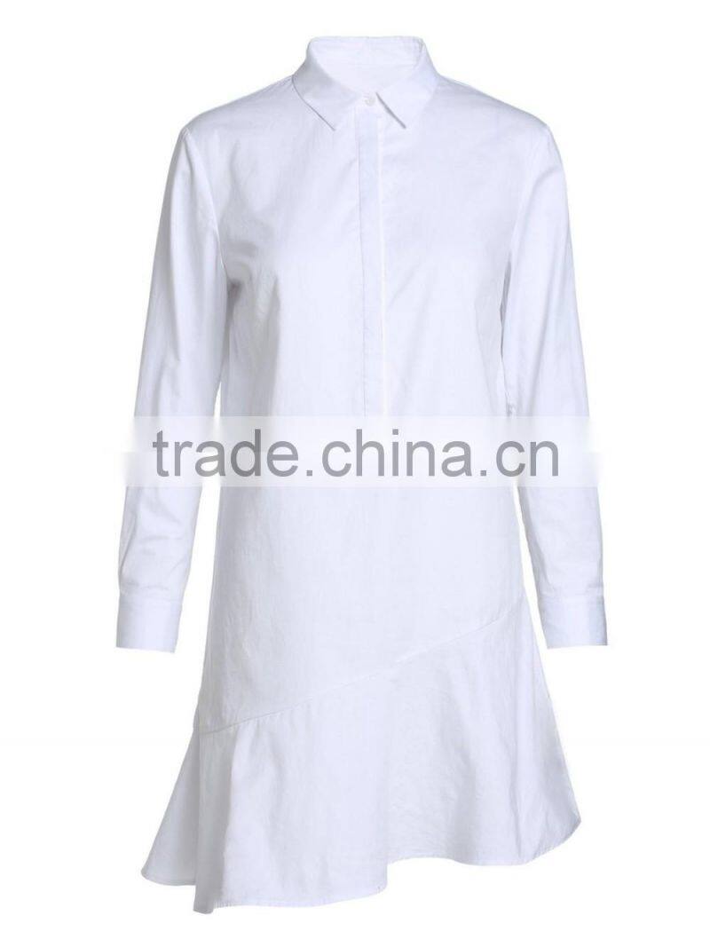 womens 100% cotton long sleeve half placket falbala casual dress