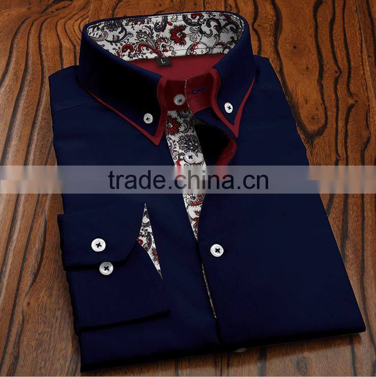 2015 New style 100% cotton long sleeve double collar men dress shirt in bulk